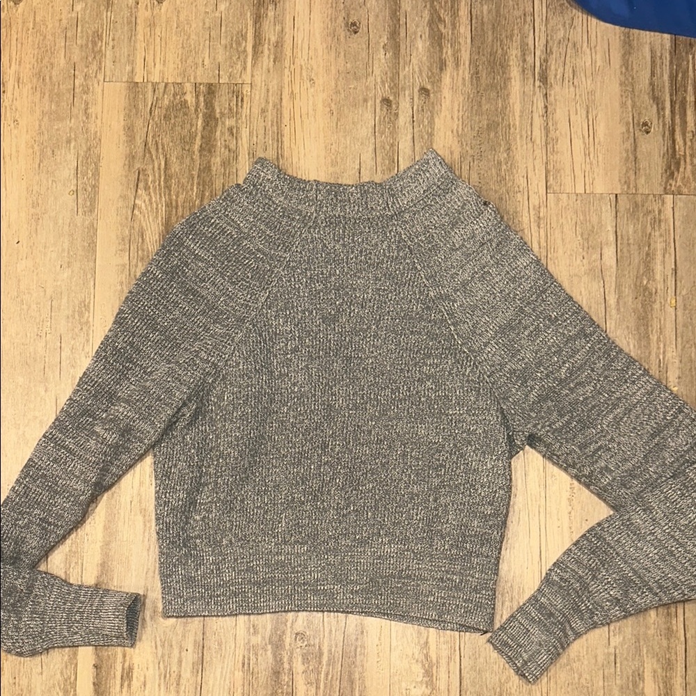 Free People Gray Marled Knit Cropped Sweater Cozy Boho Pullover